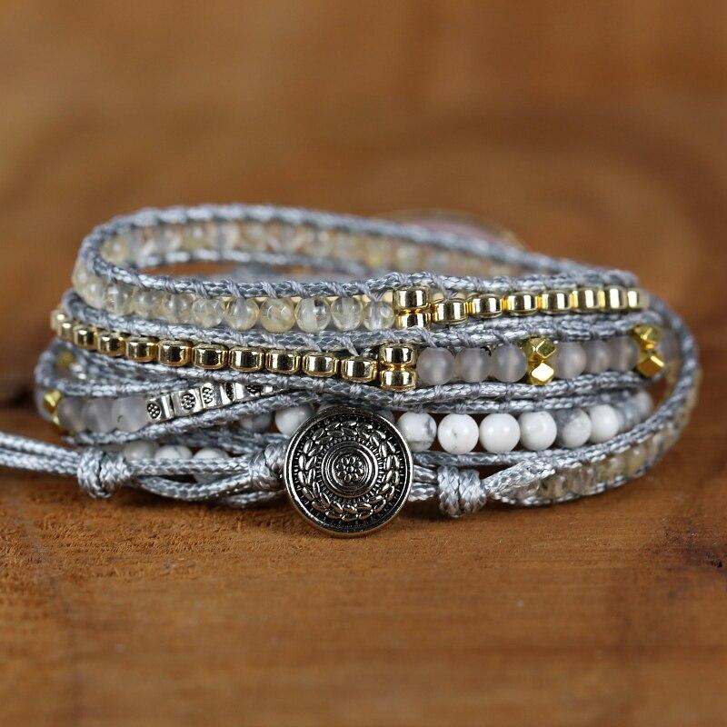 Roze Natuurstenen Kwarts Wikkelarmband 